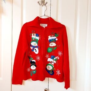 Snowman Christmas Stockings "Ugly" Christmas Sweater size Medium‎ Tiara